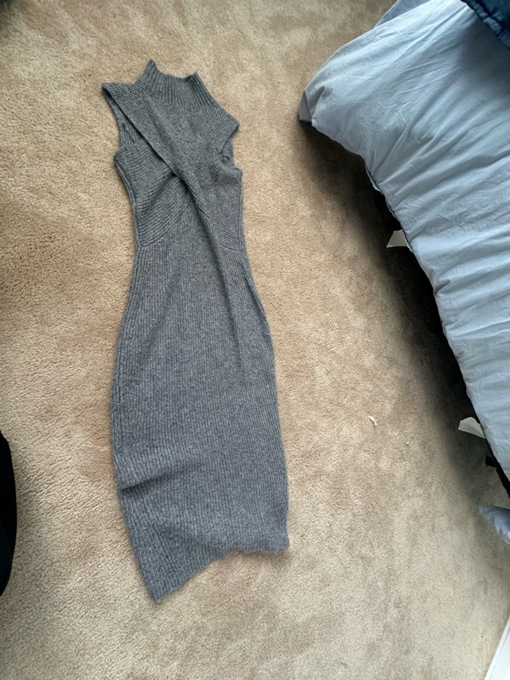 Express Gray Ribbed Mock-Neck Midi Dress
